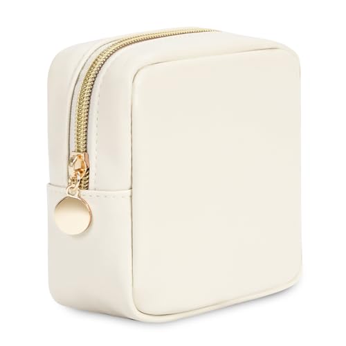 Wandering Nature Small Makeup Bag for Purse Mini Make up Pouch Cute Cosmetic Pouch for Women with Slip-in Pockets Matte Leather, Milky White - color: A2:White