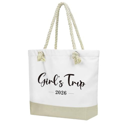 Fokongna Tote Bag For Women, Beach Bag Best Friend Travel Birthday Gifts, Travel Parties Vacation Shopping Essentials - color: Girls Trip White