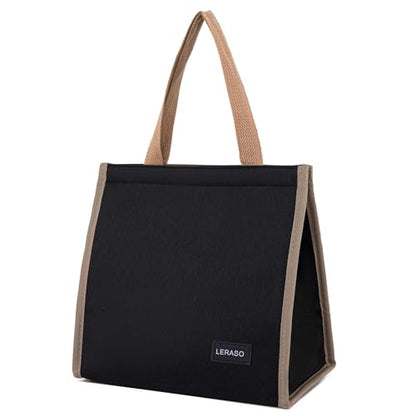 Insulated Lunch Bag for Work, 10.2"x5.9"x10.2" Oxford Waterproof Striped Canvas Tote Bag - color: Black