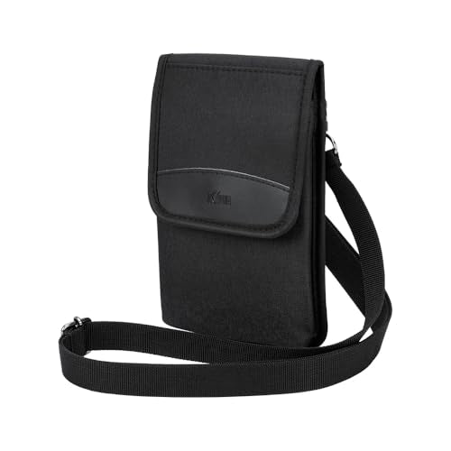KIWIFOTOS Travel Cell Phone Pouch Crossbody Bag with Shoulder Strap for iPhone 17 16 15 14 Pro Max S26 S25 Ultar Neck Holder Smartphone Belt Holster Carrying Case - color: Black, Single Layer