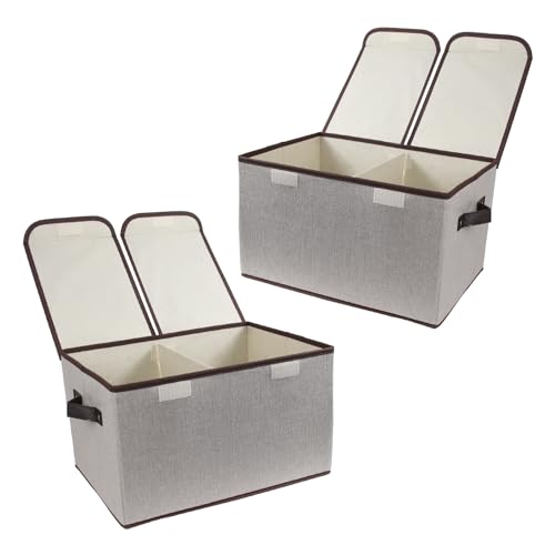 Foldable Fabric Storage Box with Double-Lid & Dividers, Large Organizer for Home, Closet, Office (Grey, 2 Packs) - color: Grey, size: 2 Packs