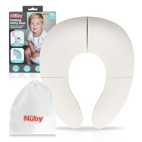 Nuby Folding Potty Seat and Bag - Toddler Travel Essential - Travel Toilet Seat for Toddlers 18+ Months - White - style: Foldable Potty Seat