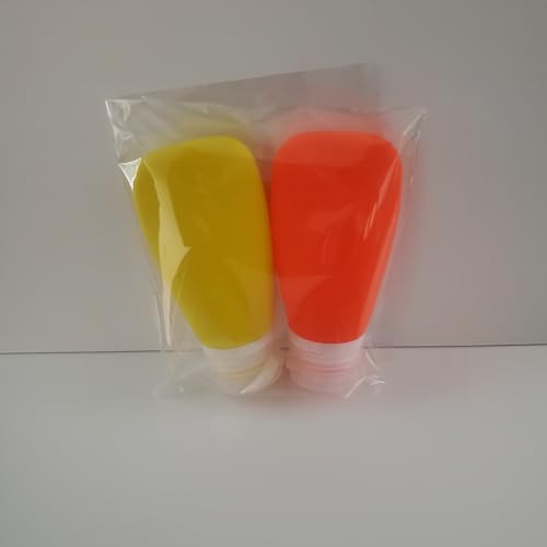 Travel Bottles for Toiletries, TSA Approved 3 oz Leak Proof Silicone Refillable Squeeze Travel Size Containers BPA Free for Cleansers, Lotions, Shampoo for Airplane 2pk (Orange,Yellow) - color: Orange-Yellow