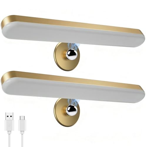 Benreom 2 Pack Wireless Vanity Lights for Mirror, Rechargeable Battery Operated Makeup Light, Adjustable Light Bar, Magnetic Stick on LED Lighting Bathroom Decor Accessories, Gold - color: Gold, size: 2 Pack