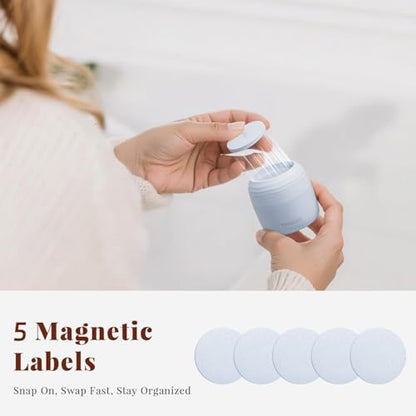 New Travel Toiletry Containers [Ultra Leakproof] TSA-Approved, PLA Hard Shell Jars with 5 Magnetic Labels, Wide Mouth Bottles for Lotion, Cleanser, Shampoo, Conditioner, Blue, 3 Pack, 1OZ - color: Blue, size: 1 oz / 30 ml