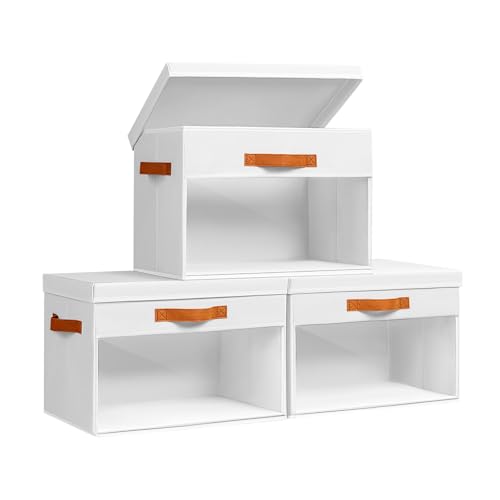 Homsorout Large Storage Bins with Lids - 3 Pack Foldable Decorative Organizers with Clear Windows & Handles, Cube Storage Organizers for Clothes, Blankets, Sweaters, Sheets, White - color: White, size: 13.7 Inch-3 Pack
