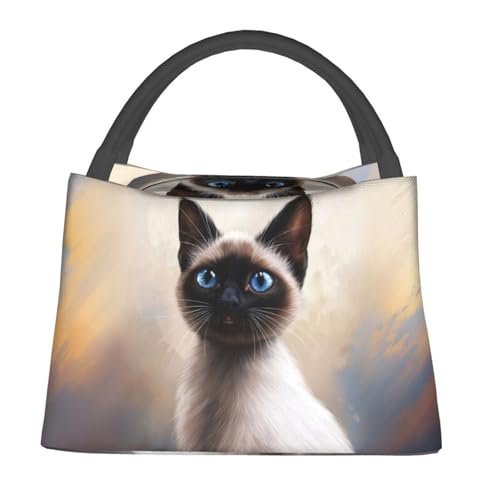 Siamese Cat Lunch Bag for Women, Girls, Kids, Reusable Insulated Lunch Box for Work, Office, Picnic, Travel, School, Gifts - color: Siamese Cat