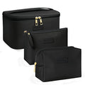 MAANGE Makeup Bag - Large Cosmetic Bag with 2pcs Small Makeup Bags Portable Leather Travel Makeup Bag Set Toiletry Bag Make Up Bags for Women and Girls (Black) - color: Black
