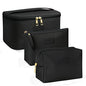MAANGE Makeup Bag - Large Cosmetic Bag with 2pcs Small Makeup Bags Portable Leather Travel Makeup Bag Set Toiletry Bag Make Up Bags for Women and Girls (Black) - color: Black