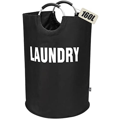 DOKEHOM 160L XX-Large Laundry Basket (7 Colors), Collapsible Laundry Bag, Foldable Laundry Hamper, Folding Washing Bin (Black, XXL) - color: Black, size: 160L