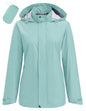 Hount Womens Waterproof Raincoat Lightweight Packable Striped Lined Rain Jacket Casual Travel Outdoor Hooded Jakctes - color: Bean Green, size: Small