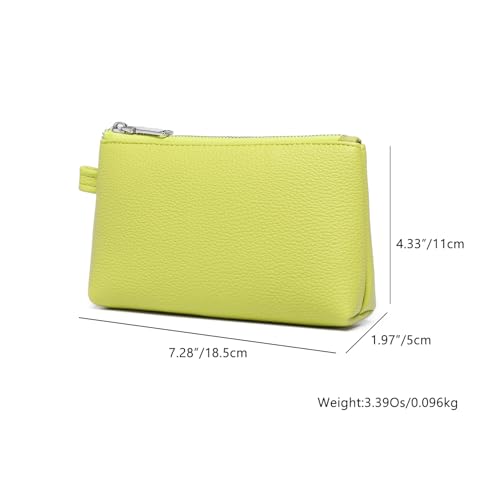 30 Color PU Faux Leather Travel Toiletry Bag for Women, Mini Cosmetic Pouch Organizer with 2 Dividers, Easy Clean Makeup Bag for Purse, Gift Idea (PU Faux Leather/Grass) - color: PU/Grass