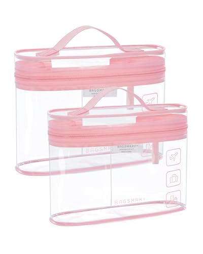 BAGSMART TSA Approved Toiletry Bag, 2 Pack Clear Makeup Cosmetic Bag Organizer, Quart Size Travel Bag for Toiletries, Carry-on Travel Accessories Essentials, Pink-2pcs - color: Pink, style: 2 Pack