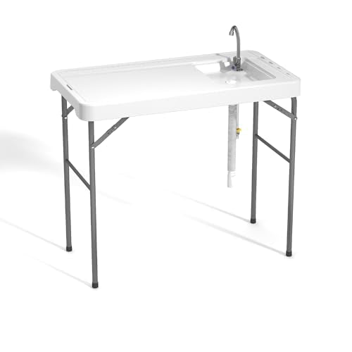 Fish Cleaning Table with Sink, 42.5" Folding Camping Table & Fish Cleaning Station with Measure Mark, Camping Sink with Hose Hookup for Outdoor Picnic, Beach, Dock & Patio Use - style: Fish cleaning table new