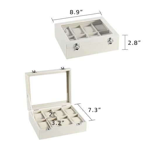 Frebeauty 8-Slot Watch Box,Velvet Watch Case with Glass Lid,Watch Organizer Box for Men and Women,Lockable Watch Storage,Watch Display Case,Ideal Gift(Beige) - color: Beige, size: 8 Slots