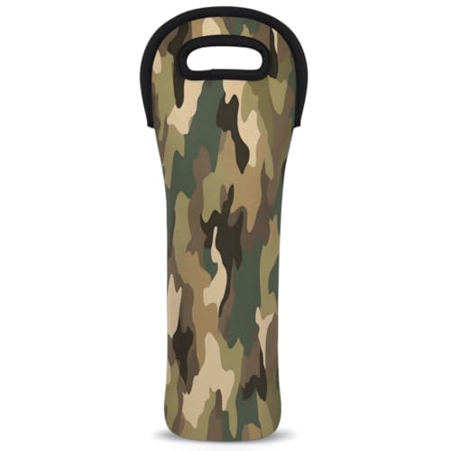 Camo Wine Tote Insulated Bag for Travel Single Bottle Wine Cooler Bags Neoprene Wine Bottle Holder Covers with Secure Handle Wine Carrier