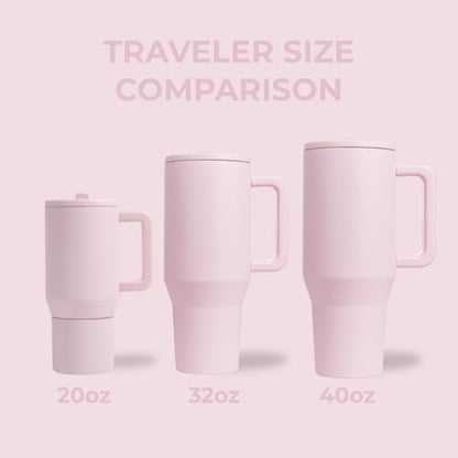 HydroJug Traveler - 32 oz Water Bottle with Handle & Flip Straw - Fits in Cup Holder, Leak Resistant Tumbler-Reusable Insulated Stainless Steel & Rubber Base - Gifts for Women & Men, Pink Sand - color: Pink Sand, size: 32oz