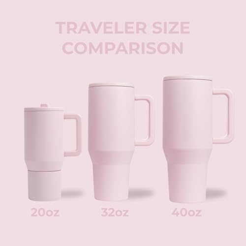 HydroJug Traveler - 40 oz Water Bottle with Handle & Flip Straw - Fits in Cup Holder, Leak Resistant Tumbler-Reusable Insulated Stainless Steel & Rubber Base - Gifts for Women & Men, Pink Sand - color: Pink Sand, size: 40oz