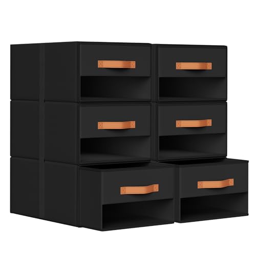 DIMJ Closet Organizers and Storage - Pull-out Fabric Bins with Drawers for Closet Foldable Clothes Organizers with Clear Window, Stackable Storage Drawers for Bedroom,Living Room,Shelf,6-Pack, Black - color: Black, size: Medium - 6 Pack