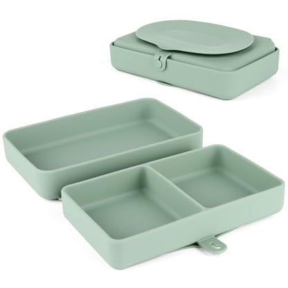 Silicone Baby Plate, Foldable & Compact Food Grade Silicone Plates, Foldable Toddler Travel Essential with Suction for Toddlers (Cambridge Blue) - color: Cambridge Blue