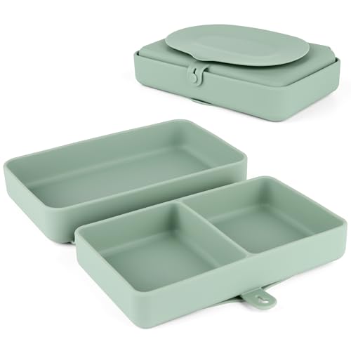 Silicone Baby Plate, Foldable & Compact Food Grade Silicone Plates, Foldable Toddler Travel Essential with Suction for Toddlers (Cambridge Blue) - color: Cambridge Blue