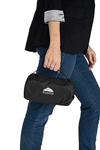 BlueHills Ultra Compact Travel Blanket Pillow in Portable Bag Case with Hand Luggage Belt & Backpack Clip Premium Cozy Soft Compact Pack Large Blanket for Airplane Flight Layover Black C003 - color: C003-black
