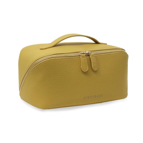 Travel Makeup Bag – Large Cosmetic Organizer with Waterproof PU Leather, Smooth Double Zipper & Tear-Resistant Lining, Toiletry Pouch for Women (Yellow) - color: 01-Yellow