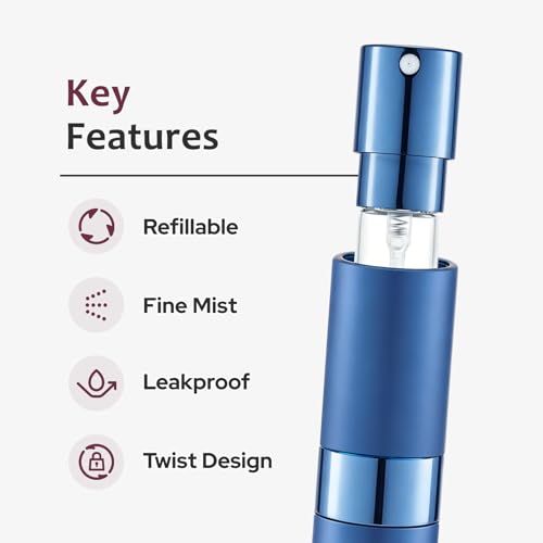 LISAPACK 8ML Atomizer Perfume Spray Bottle for Travel (3 PCS) Empty Cologne Dispenser, Portable Sprayer (Blue) - color: 3 Blue