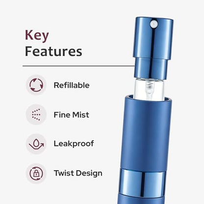 LISAPACK 8ML Atomizer Perfume Spray Bottle for Travel (3 PCS) Empty Cologne Dispenser, Portable Sprayer (Blue) - color: 3 Blue