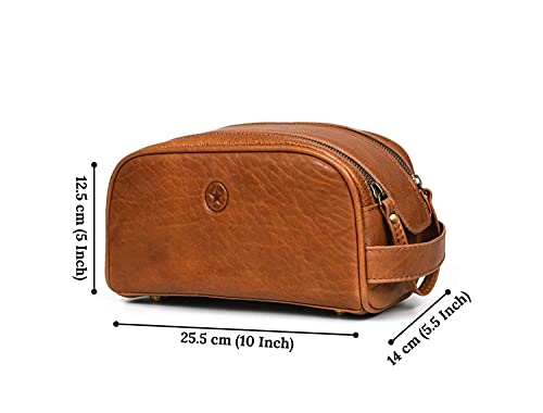 Leather Toiletry Bag for Men | Grooming Travel Kit | With Waterproof Lining | By Aaron Leather Goods - color: Tawny
