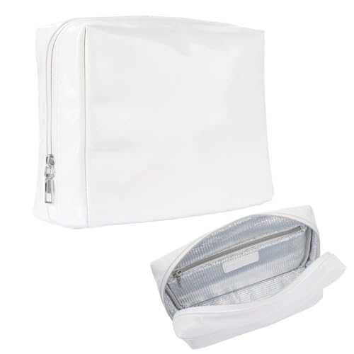 Stay Golden Insulated Waterproof Makeup Bag for Women Heat-Resistant Travel Cosmetic & Toiletry Bag | Luxurious Vegan Leather Portable Makeup Organizer (White with Silver Zipper, Medium) - color: White with Silver Zipper, size: Medium