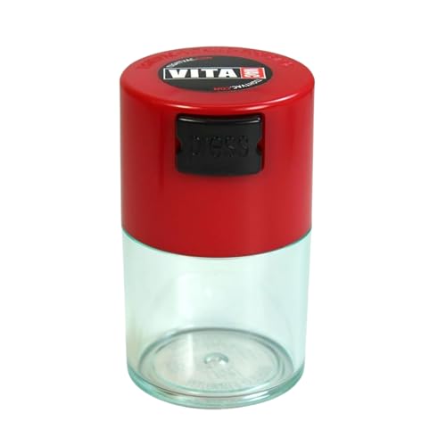 Vitavac - 5g to 20 grams Airtight Multi-Use Vacuum Seal Portable Storage Container for Dry Goods, Food, and Herbs - Red Clear - color: Red