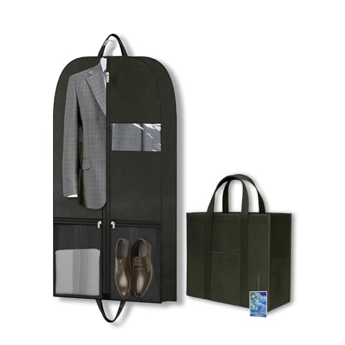 Travel Suit Bag for Men, Business Travel Garment Bag for Consultant, Foldable Garment Bag with Shoe Compartment, Clear Window, Handle, Zipper, Wrinkle Free Suit Bag for Conferences, Hotels, Office - style: Garmentbag 43INCH 1 pack