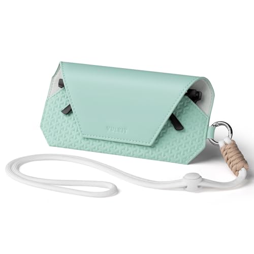 VULKIT Portable Leather Eye Glasses Case for Women & Men, Slim Sunglass Case, Unisex Eyeglass Case - color: Mint Green With Lanyard