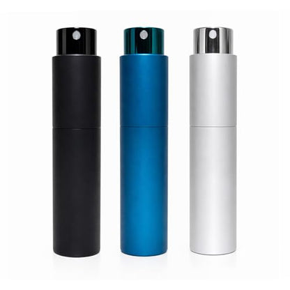 Travel Perfume Bottle Refillable 10ml 3-Pack Twist Up Cologne Atomizer - color: Black,blue,silver