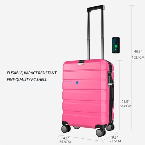 KROSER Hardside Expandable Carry On Luggage with Spinner Wheels & Built-in TSA Lock, Durable Suitcase Rolling Luggage with USB Port, Carry-On 20-Inch Magenta - color: Magenta