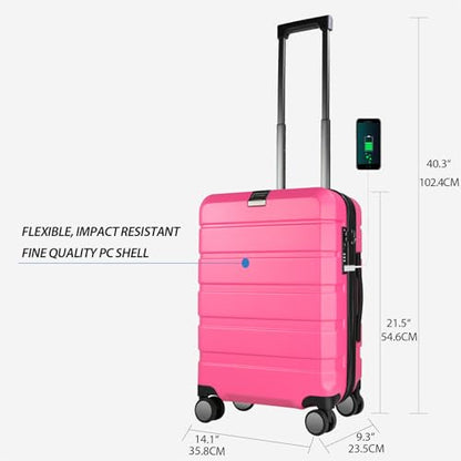KROSER Hardside Expandable Carry On Luggage with Spinner Wheels & Built-in TSA Lock, Durable Suitcase Rolling Luggage with USB Port, Carry-On 20-Inch Magenta - color: Magenta