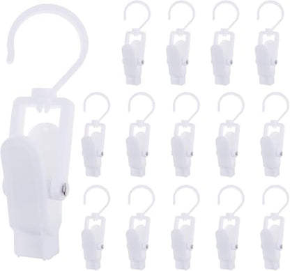 15 Pcs Plastic Travel Swivel Hanging Laundry Hooks Clip, Curtain Clips White - color: White