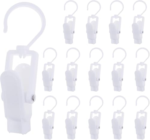 15 Pcs Plastic Travel Swivel Hanging Laundry Hooks Clip, Curtain Clips White - color: White