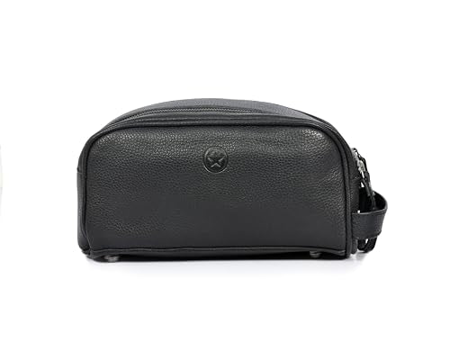 10" Premium Leather Toiletry Travel Pouch With Waterproof Lining | King-Size Handcrafted Vintage Dopp kit By Aaron Leather Goods (Jade Black) - color: Jade Black
