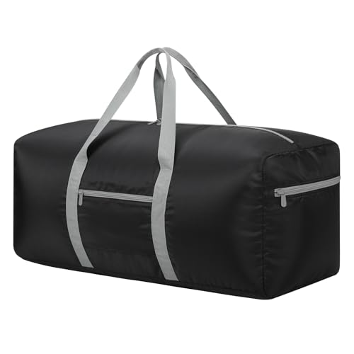 iFARADAY Foldable Duffle Bag for Travel - 30 inch / 75L Large Spare Travel Duffel Bag Lightweight with Trolley Sleeve - Black - color: Black-75L(with trolley sleeve)