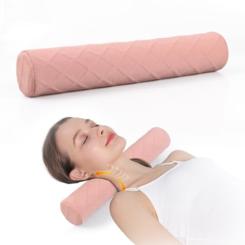 Cozyhealth 3.1" H Small Cervical Roll Pillow, Medium Soft Memory Foam Neck Round Pillow Cylinder Bolster Pillow for Sleeping, Round Neck Support for Bed, Legs, Back and Yoga (Pink, Small - 3.1" H) - color: Pink, size: Small - 3.1" H