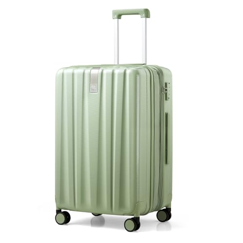 Hanke 24 Inch Expandable Checked Luggage Lightweight PC Hard Shell Luggage Suitcases with Wheels Travel Luggage Rolling Large Suitcase Travel Luggage Bag for Go to University.(Bamboo Green) - color: Bamboo Green, size: Expandable 24 Inch