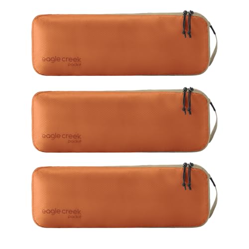 Eagle Creek Pack-It Isolate Slim Cube M/M/M Set - Minimalist Compact Travel Organizer for Hair Styling Tools, Belts & Small Items - Travel Accessories - Mandarin - color: Mandarin