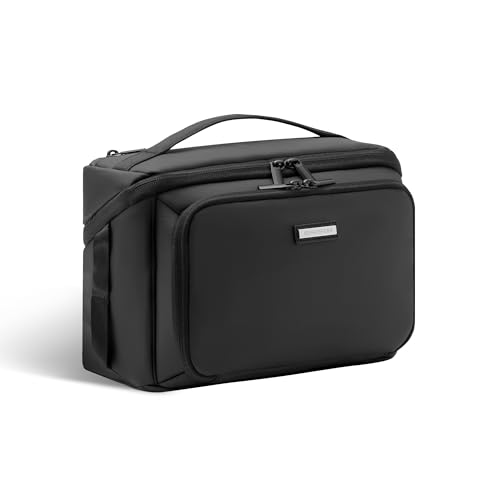 Everfun Compact Toiletry Bag for Men and Women Traveling, Wide Open Shaving Dopp Kit, Water Resistant Makeup Organizer Hygiene Bag with Wet Dry Compartment - Black, Medium