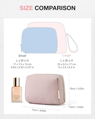 BAGSMART Small Makeup Bag, Compact Cosmetic Pouch for Women for Purse, Travel Toiletry Organizer with Wide Open Design, Pink - color: 01-Pink