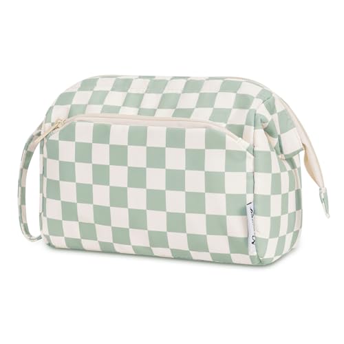 Narwey Makeup Bag Women Girls, Travel Toiletry Bag for Women Cosmetic Bag Organizer Make up Bag with Compartments Toiletries Medicine Bag (Mint Green Checkerboard) - color: Z-Mint Green Checkerboard