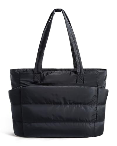 BAGSMART Tote Bag for Women, Lightweight Puffy Tote Bag with Compartments Shoulder Bag Handbag for Travel, Work, Gym | Lightweight - color: Black, size: Small Size