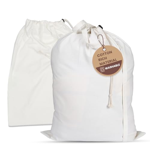 LFH Home Cotton Canvas Large Laundry Bag with Handle, Heavy Duty Drawstring Closure Washable Laundry Bags School Travel, Home, Hotel, College Dorm, Organizer Sack, Cloths 20x30-White - color: White, size: 20”x30”