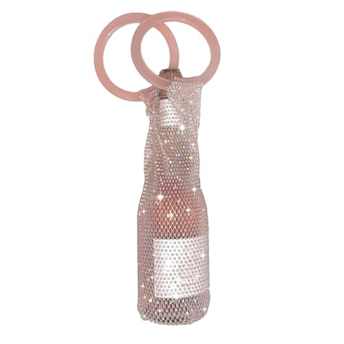 Wine Pouch Mesh Bag, Resin Handle Wine Bag, Sparkly Rhinestone Handwoven Mesh Bags, Party Water Bottle Bags Accessory, Daily Housewarming Party Use (Pink) - color: Pink